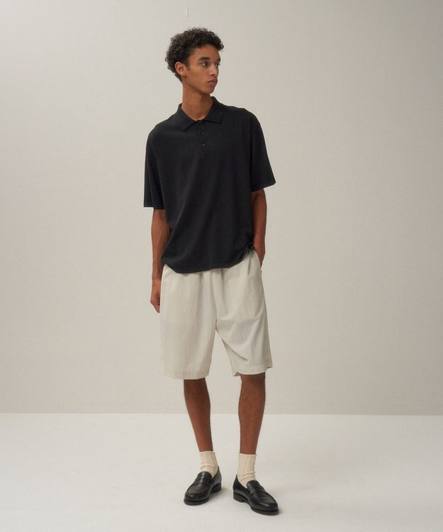 ATON FRESCA KNIT | ハーフスリーブポロセーター - UNISEX BLACK