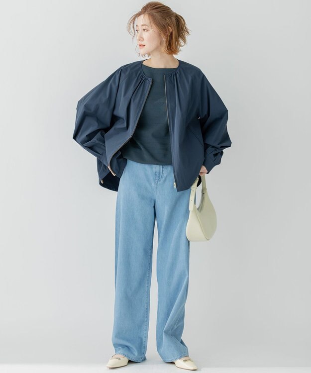 23区 【洗える】ラスターコットンポリエステル ニット ブルー系