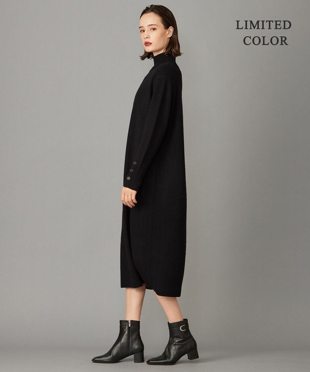 ICB 【WEB限定カラーあり・洗える】 ソフトカシミヤミックス ハイネックワンピース ブラック系［WEB限定］