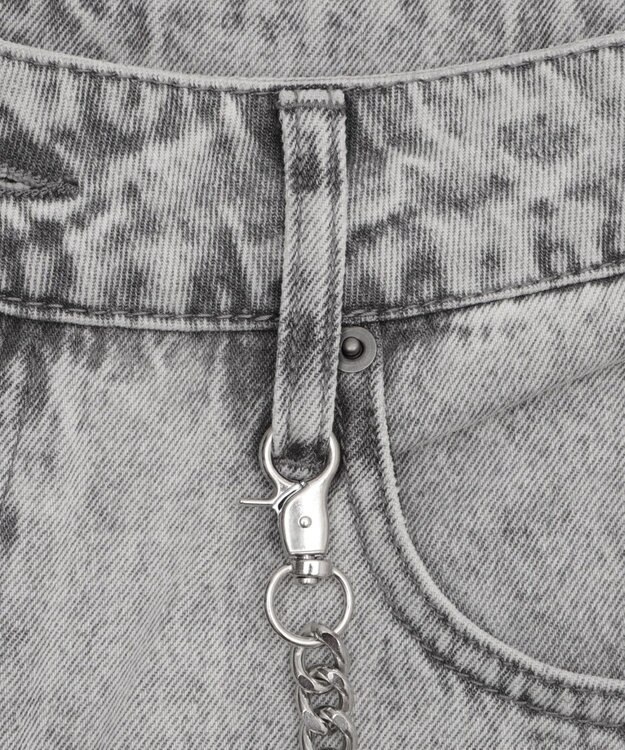 WEGO 【ユニセックス着用ITEM】チェーン付きスーパーバギーデニムショーツ グレー