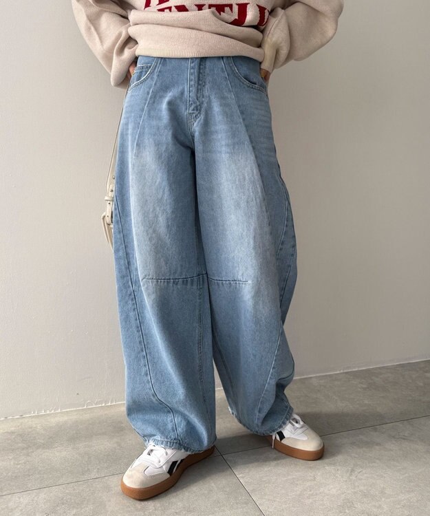 WEGO カーブラインバレルレッグデニムパンツ デニム淡色