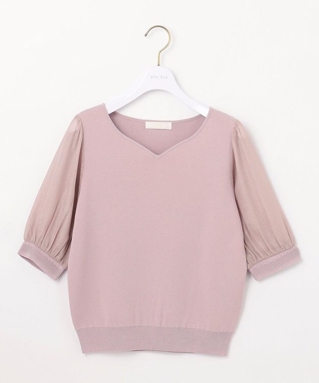 ANY SIS 【洗える】ハートネックファブリックコンビ ニット ピンク