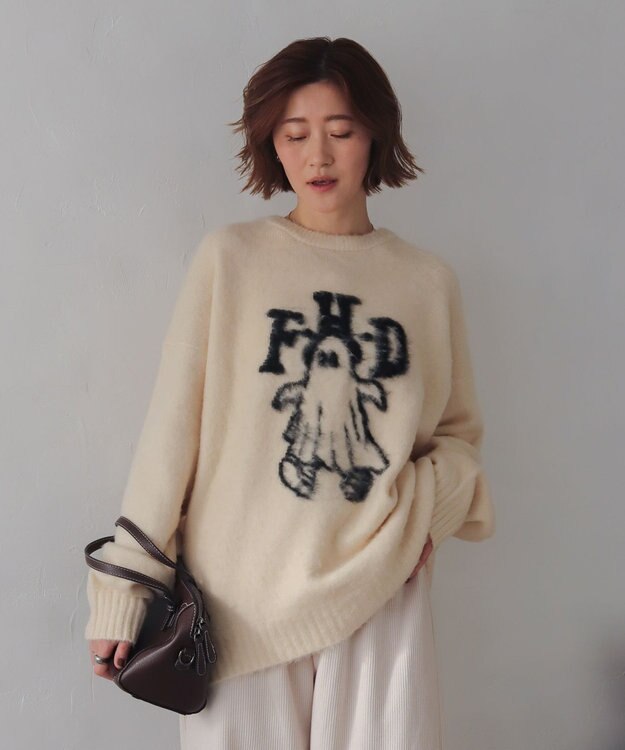 WEGO 【ユニセックス着用ITEM/MLサイズ展開/25年秋冬新作】ファジーグラフィックプルオーバー ホワイトその他