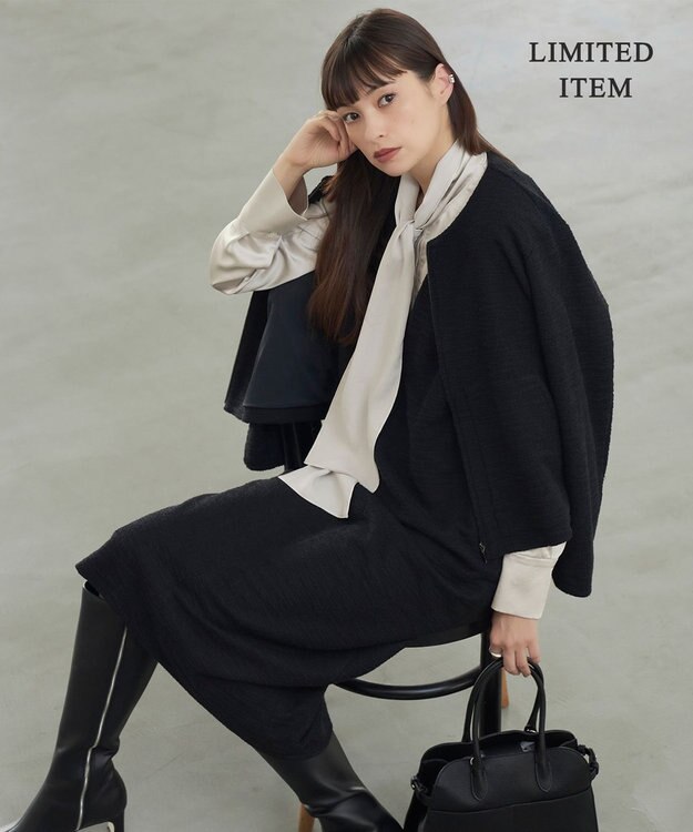 ICB L 【WEB限定・洗える】 ツイードインレイ ジャンパースカート ワンピース ブラック系