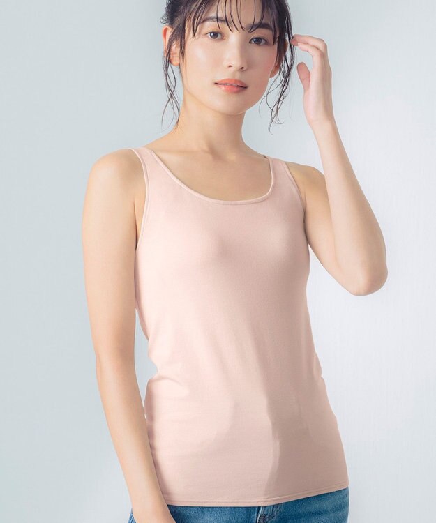 Wing カップ付きタンクトップ 綿混(身生地部) ラク きれいなバストシルエット 【シンクロブラトップ 綿混タイプ】 ブラトップ ET1132 ウイング／ワコール ピンク