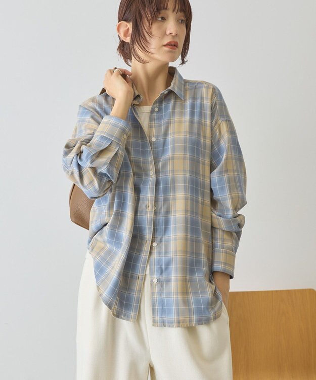 AMERICAN HOLIC 【イージーケア】　チェックバックタックシャツ Blue