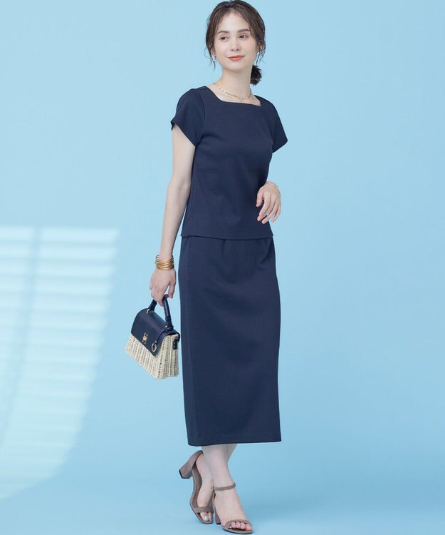 組曲 S 【WEB限定】ストライプジャガード タイトスカート ブラック系