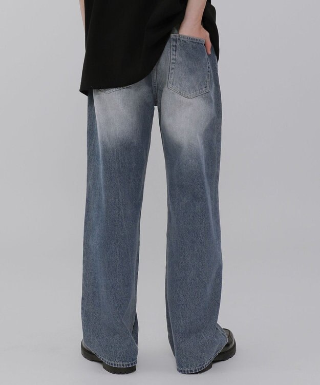 WEGO 【ウエスト調整可】ストレートデニムパンツ デニム中濃加工色