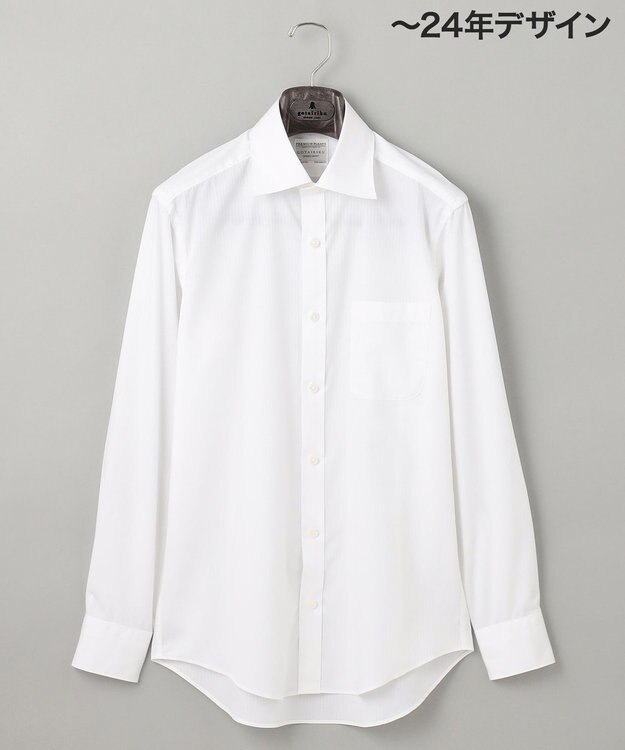 GOTAIRIKU 【形態安定】PREMIUMPLEATS_セミワイドカラー _織柄_通年ドレスシャツ(25年秋冬モデル) ホワイト系(折柄/ドビーストライプ)