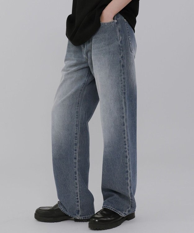 WEGO 【ウエスト調整可】ストレートデニムパンツ デニム中濃加工色