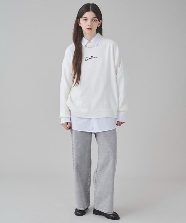 WEGO 【ユニセックス着用ITEM/SMLサイズ展開】アクセ付きワンポイントニットプルオーバー オフホワイト