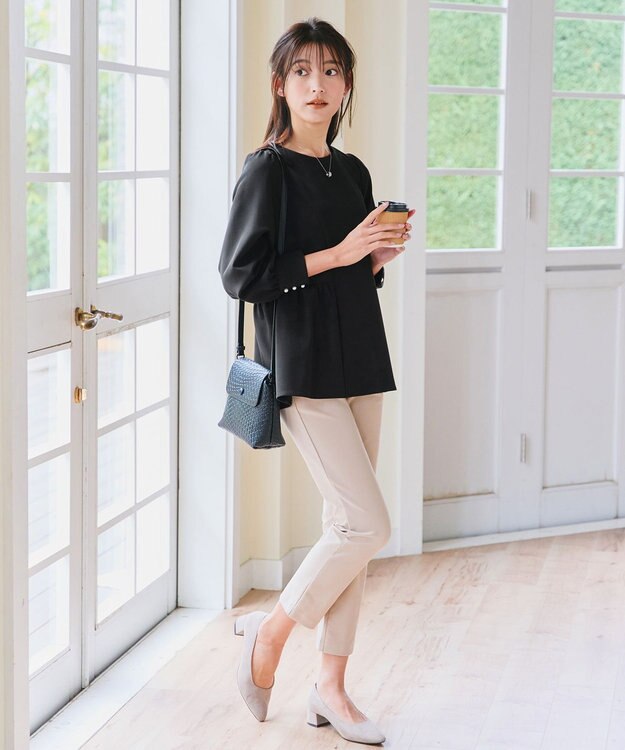 Tiaclasse 【ダブルクロス】パフスリーブペプラムチュニックブラウス ブラック