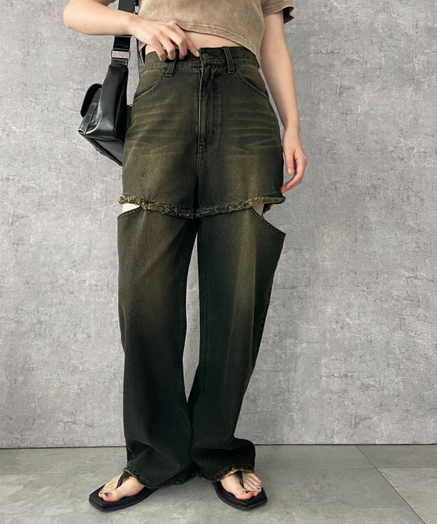 WEGO ヴィンテージウォッシュサイドカットデニムパンツ ブラック