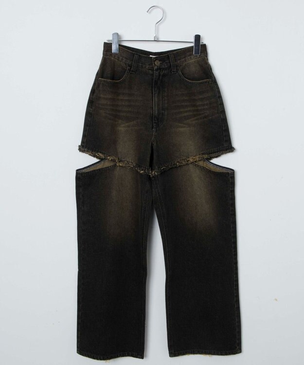 WEGO ヴィンテージウォッシュサイドカットデニムパンツ ブラック