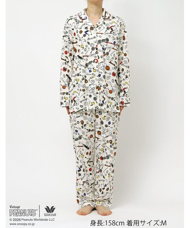 WACOAL PEANUTS パジャマ 長袖 長ズボン 綿100%(本体) スヌーピー レディース FDX562 /ワコール アイボリー