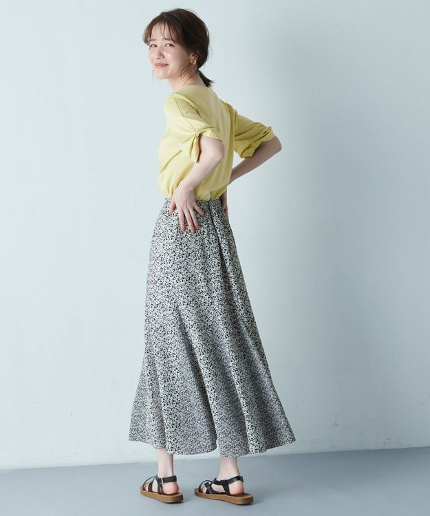 ANY 【洗濯機可能/ウエストゴム】プリントマーメイドスカート モノトーンフラワー