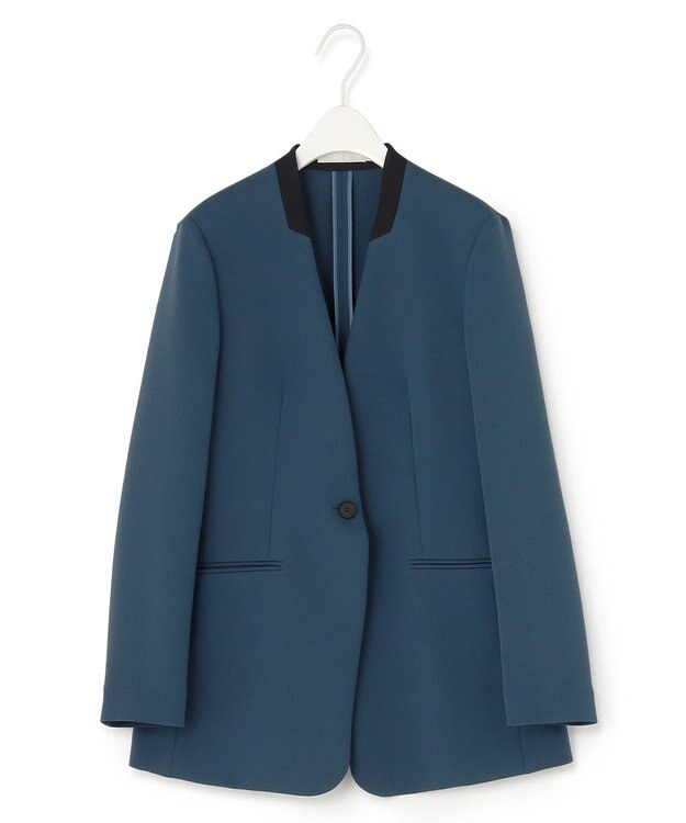 ICB 【洗える】トリプルクロスツイル ノーカラージャケット サルートブルー系