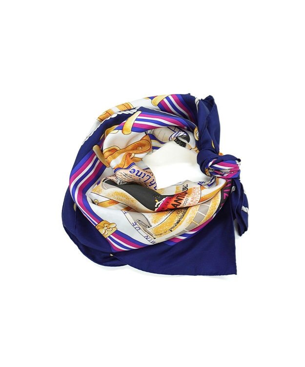 Marca ＜秋の新作！＞【 Marcaオリジナル】ボヤージュ 大判 シルクツイル スカーフ ネイビー