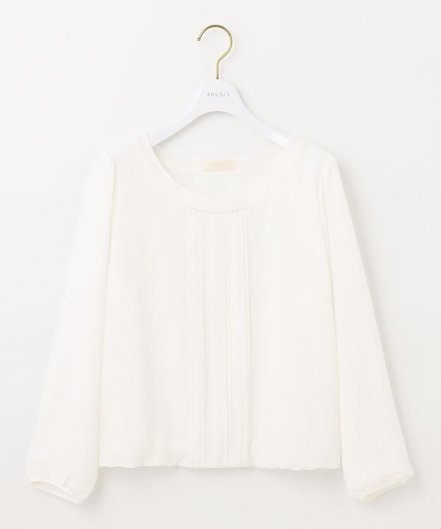 ANY SIS 【洗える】フロントプリーツシフォンブラウス オフホワイト