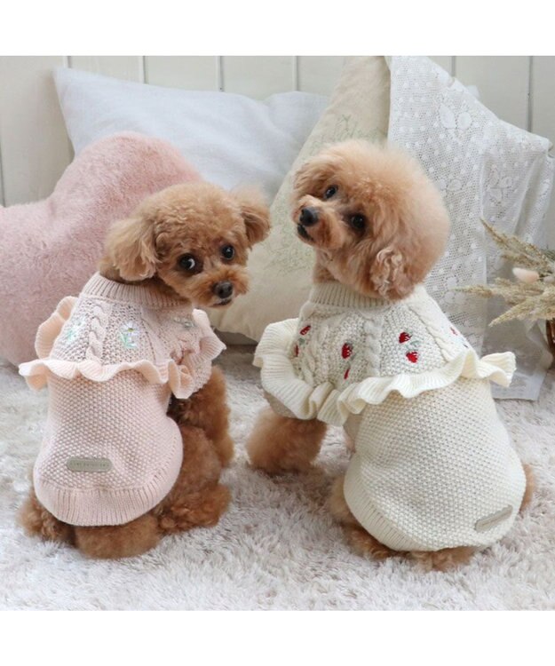 PET PARADISE ペットパラダイス 苺フリルニット  小型犬 ホワイト