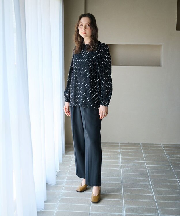 #Newans シアーパフスリーブブラウス ブラック×イエロードット