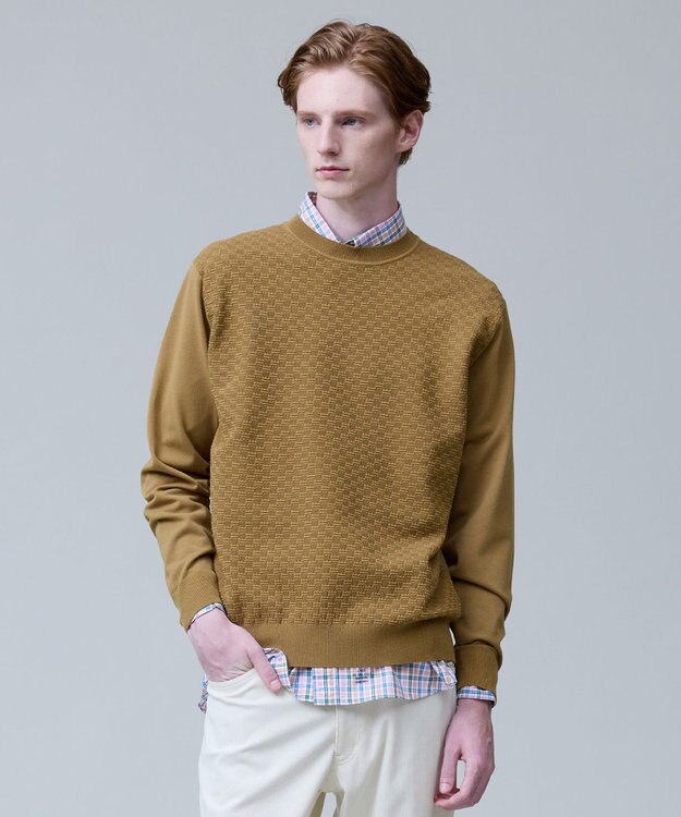 J.PRESS MEN 軽やかに着映える上質ベーシック【ストレッチ / イージーケア】【FLEX YARN】クルーネック ニット ベージュ系