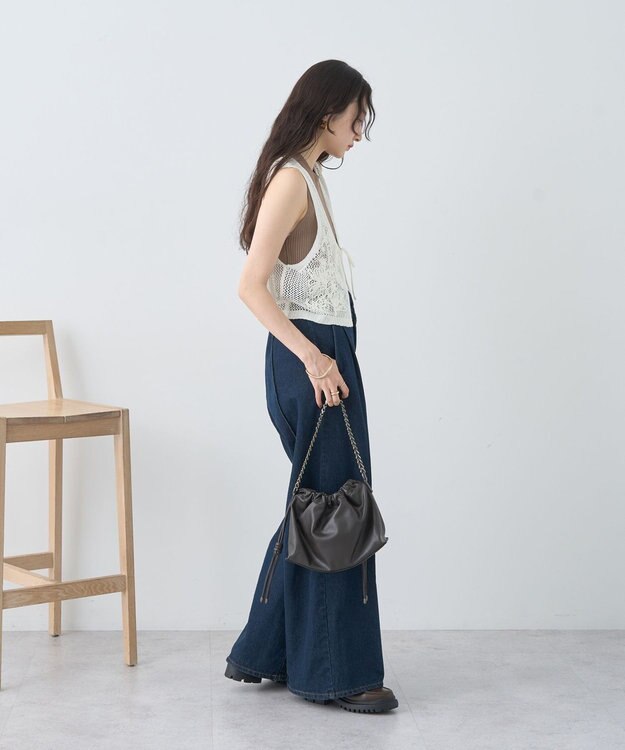 earth music&ecology フラワー刺繍メッシュベスト Off White