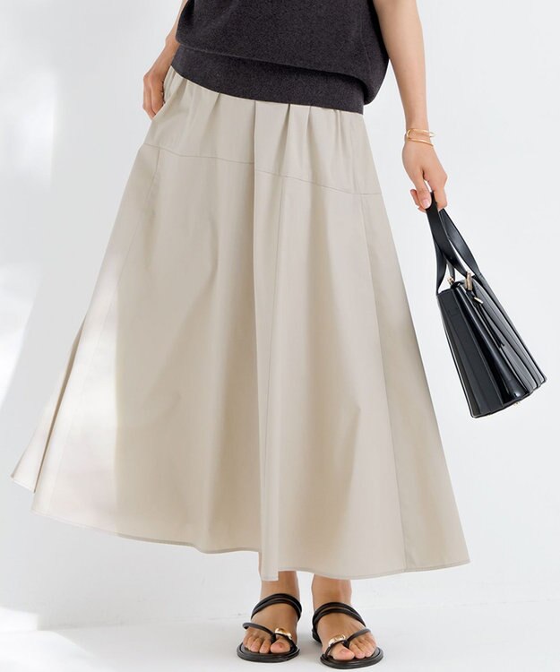 23区 【接触冷感/撥水加工】ストレッチブロード ギャザースカート ベージュ系