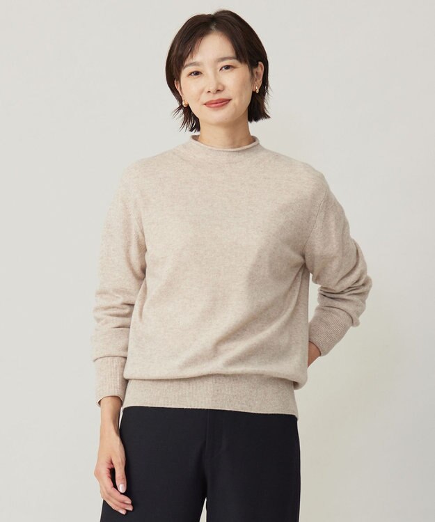 J.PRESS LADIES S 【洗える】CASHMERE BLEND スタンドカラー ニット トップベージュ系