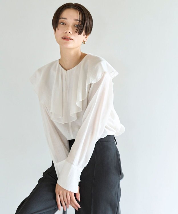 UNFILO イージーケア ラッフルカラー ブラウス オフ