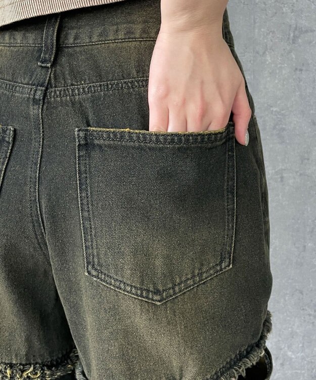 WEGO ヴィンテージウォッシュサイドカットデニムパンツ ブラック