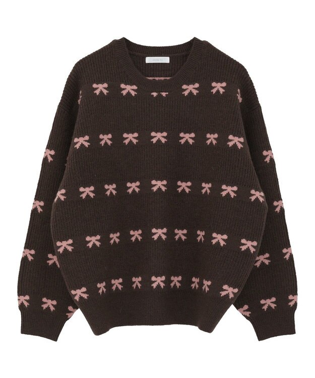 Green Parks ・ｓｗｉｎｇ　ｂｙ　リボンジャカードクルーニット Brown