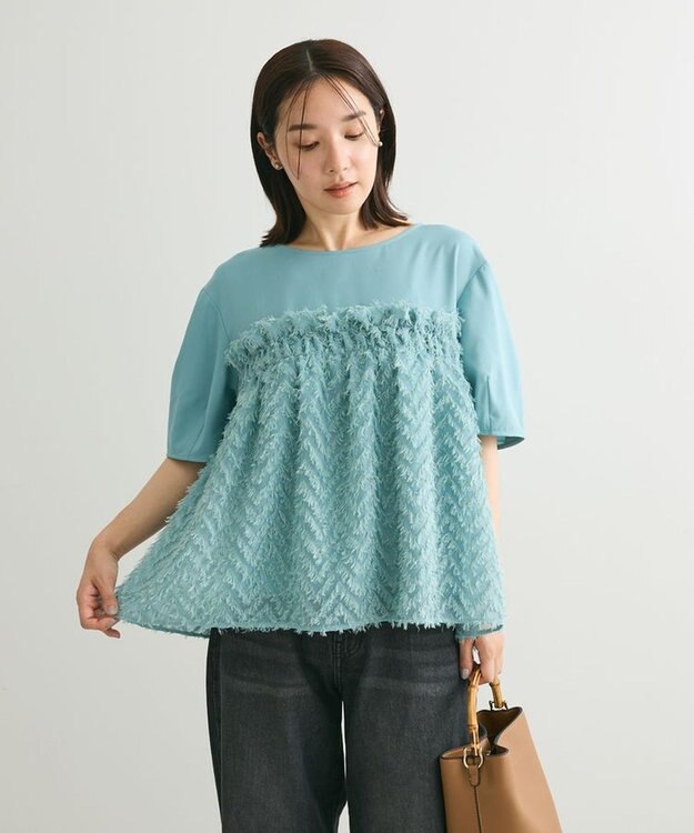 Green Parks フェザージャガードドッキングブラウス Mint