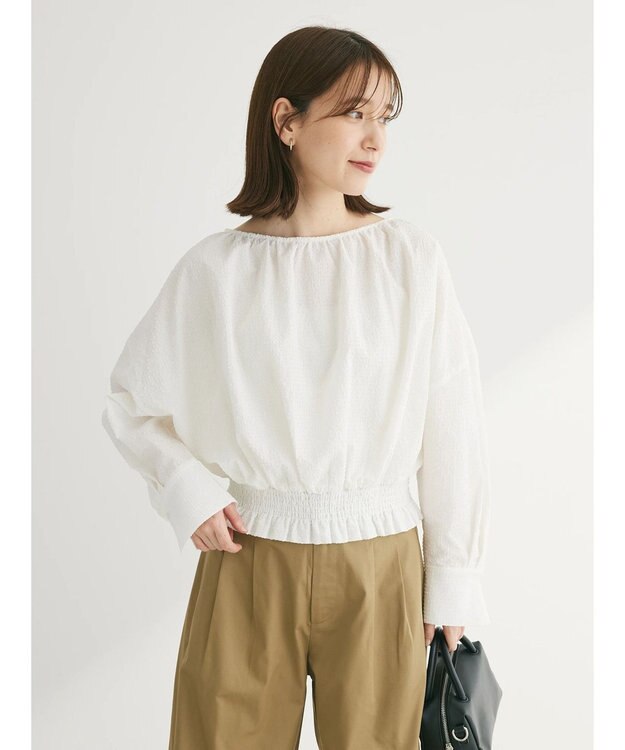 Green Parks 裾シャーリングブラウス Off White