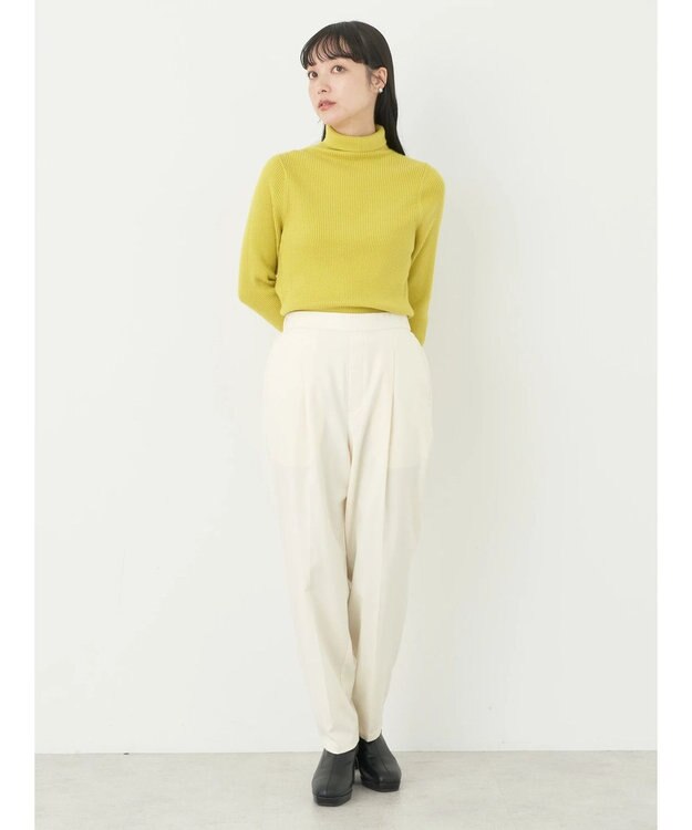 earth music&ecology やわらかタッチリブタートルネックプルオーバー Lime Green