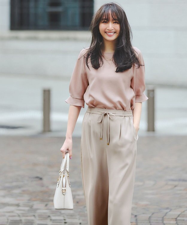 ANY SIS 【速乾・接触冷感】スムージーポリエステル クルーネック ブラウス ピンク