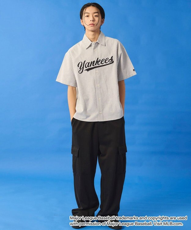 WEGO 【ユニセックス着用ITEM】別注MLBストライプグラフィックシャツ（SS） ホワイトストライプ