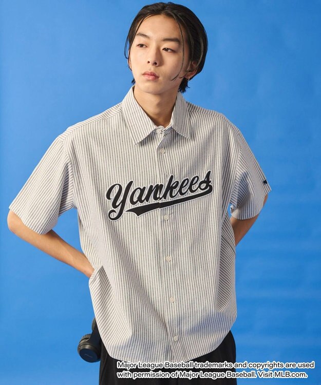 WEGO 【ユニセックス着用ITEM】別注MLBストライプグラフィックシャツ（SS） ホワイトストライプ