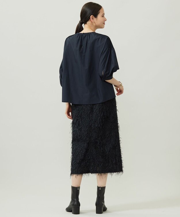 自由区 【カタログ掲載】シアーソフトシャンブレークロップド丈 ブラウス ネイビー