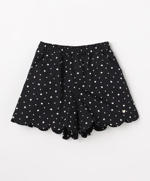 ANY KIDS 【洗濯機可能】スカラップショートパンツ ブラック（ネコ×ドット）