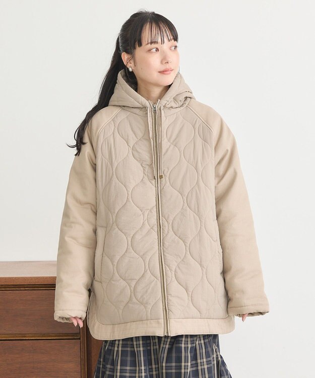 earth music&ecology ラグラン切替キルティングブルゾン Gray Beige