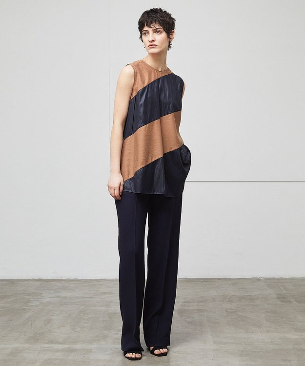 BEIGE， 【洗える】TOURRAQUE / Aラインブラウス Camel×Navy