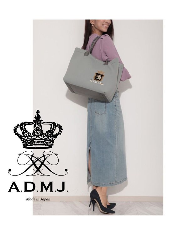 A.D.M.J. 【魔法の様に軽い】マジックライト　スパニッシュファブリックエンブレム刺しゅうトートL グリス