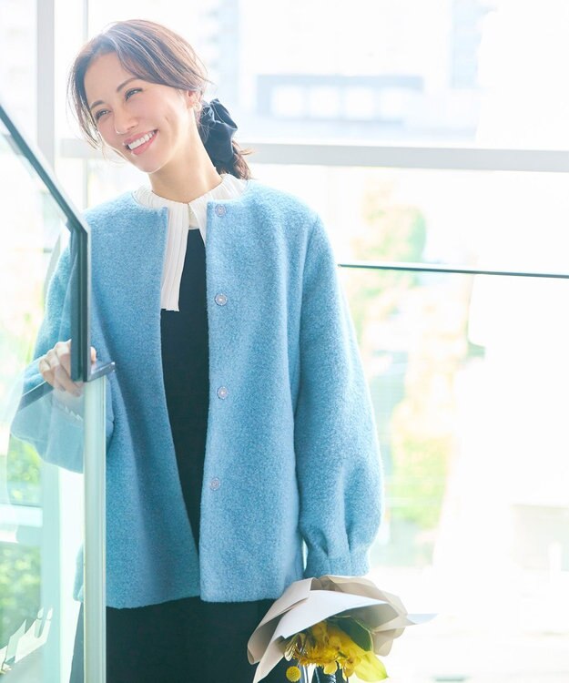 #Newans 【洗濯機可能】バックフレアショートコート ブルー