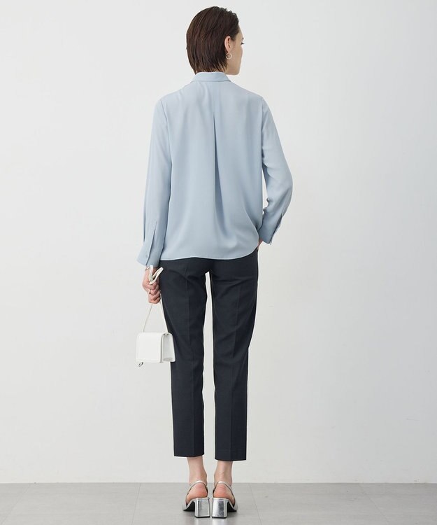 ICB 【先行予約】 BackSatinAmunzen  異素材デザイン シャツブラウス サックスグレー