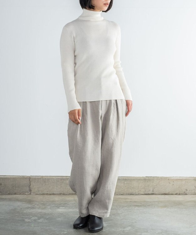 muuc 〈洗えるニット〉〈肌に優しいニット〉〈カシミヤ×シルク×ウール〉〈通年着られるニット〉リブ編みタートルネックニットプルオーバー ホワイト