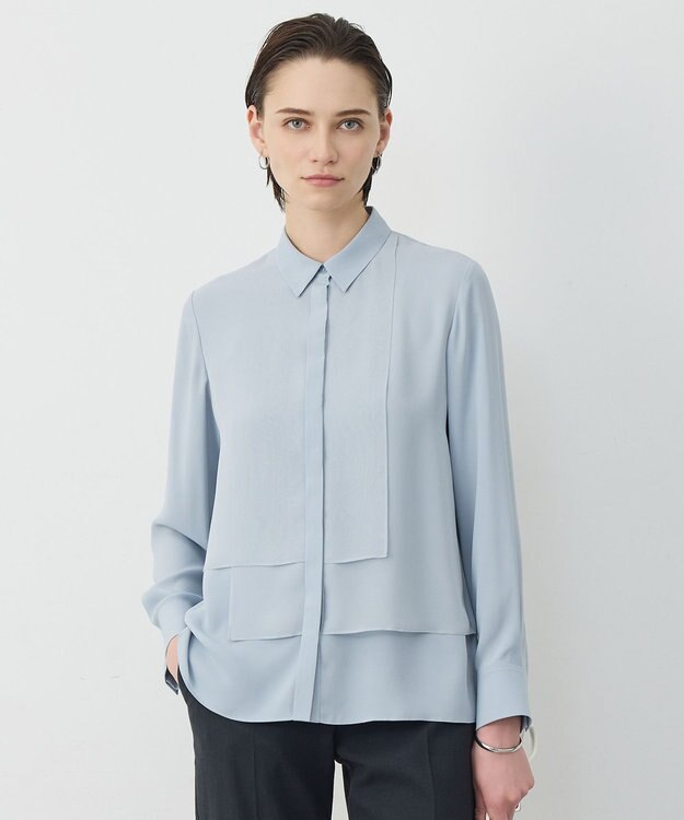 ICB 【先行予約】 BackSatinAmunzen  異素材デザイン シャツブラウス サックスグレー