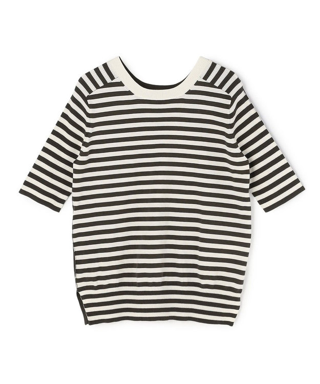 BEIGE， JULIE / コットンシルク 2WAY半袖ニット Ecru×Khaki