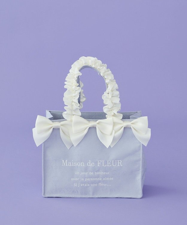 Maison de FLEUR ジャカードリボンフリルスクエアトートSバッグ Blue