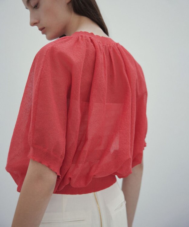 BEIGE， 【洗える・Oggi 7月号掲載】LUPINUS / リネン混半袖プルオーバーギャザーニット Poppy Red